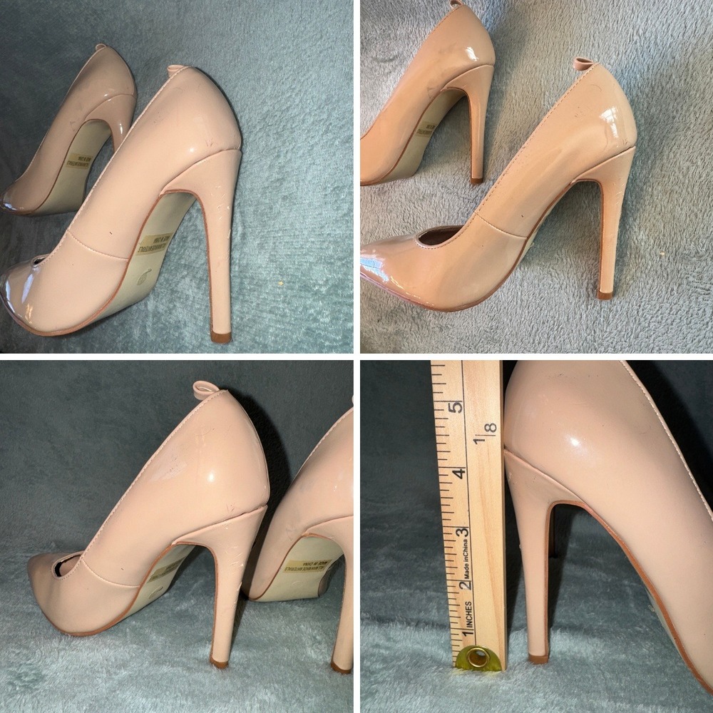 Glaze Womens Pointed Toe Pump 8.5 Nude Patent Faux Leather Stiletto Heel - Picture 6 of 16